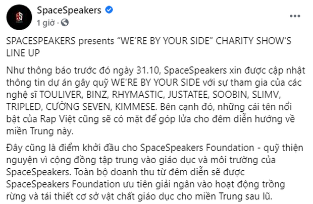 Nguyên team SpaceSpeakers và 12 thí sinh Rap Việt quy tụ trong đêm diễn từ thiện, fan than trời vì sợ địa điểm tổ chức không đủ chỗ! - Ảnh 1.